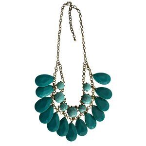 Chunky Turquoise Blue Teardrop Statement Necklace With Gold-Tone Chain